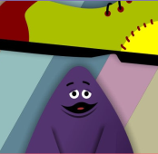 Grimace vs giant clown shoes